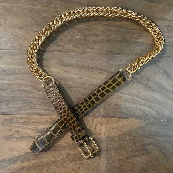 Like New Women\'s Italian Genuine Leather and Golden Chained Belt